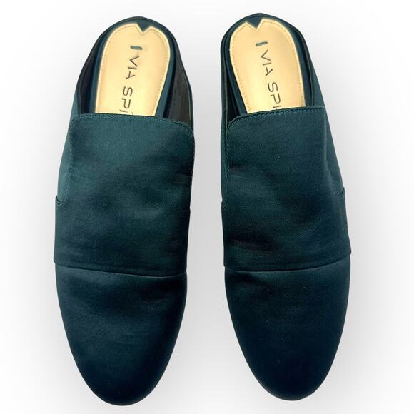 Via Spiga Women's Satin Mules Size EU 36 US 6 Dark Jade Green Slip On Flats - Picture 2 of 7